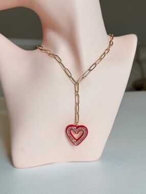 Gold Chain Necklace with Red Heart Pendant